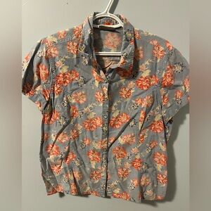 Light Denim Floral Shirt with Pearl Buttons